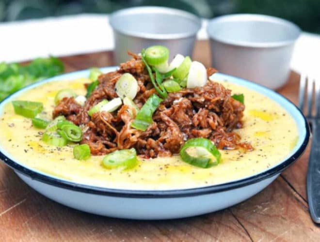 Pulled Pork With Cheesy Grits