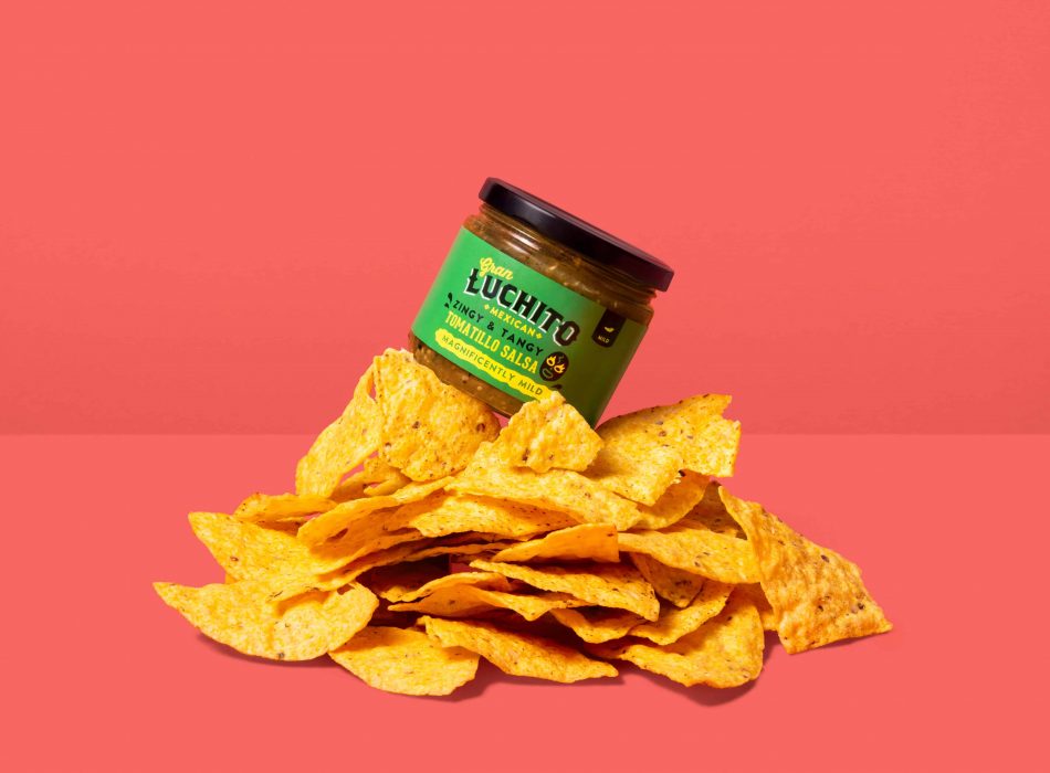 Tomatillo Salsa on top of tortilla chips