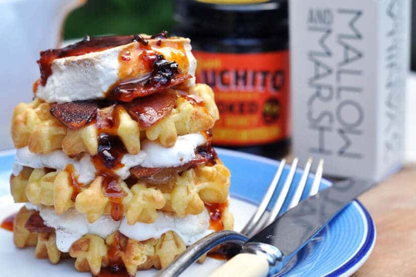Marshmallow Waffles with Chipotle Honey and Bacon