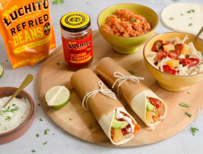 finished dish of vegan burrito