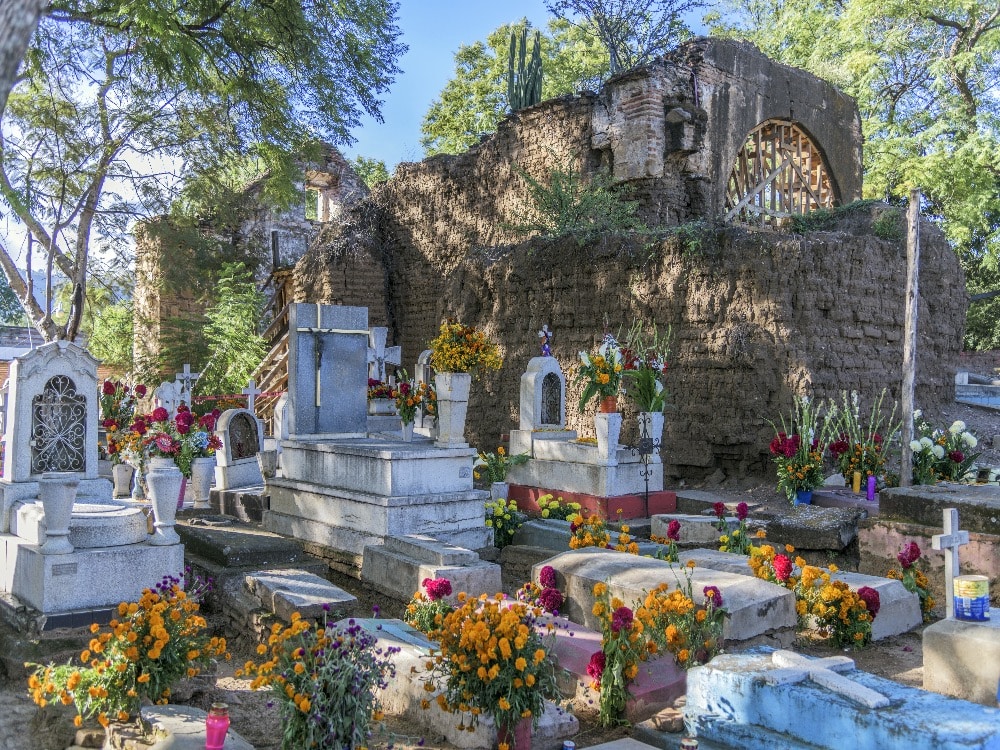 Decorated tombs for Day of the Dead in Oaxaca