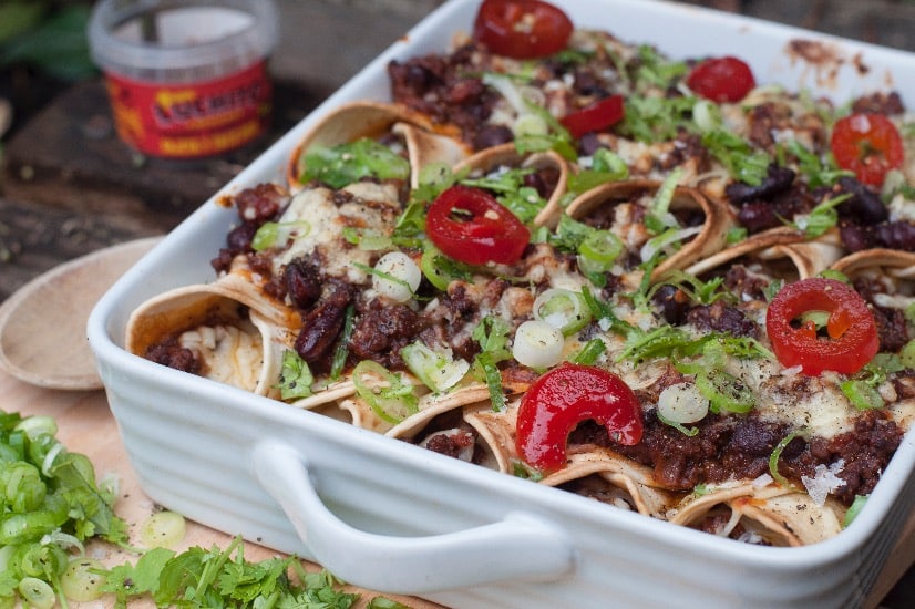 finished dish of beef enchiladasv