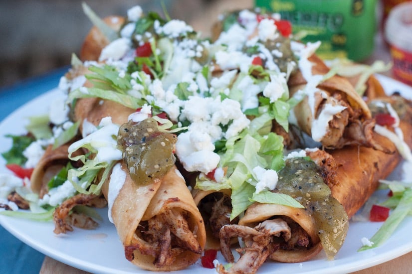 finished dish of chipotle chicken taquitos
