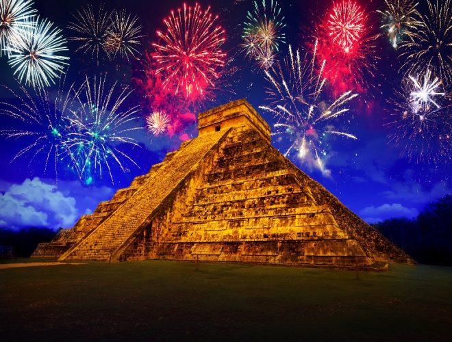 fireworks at the pyramid